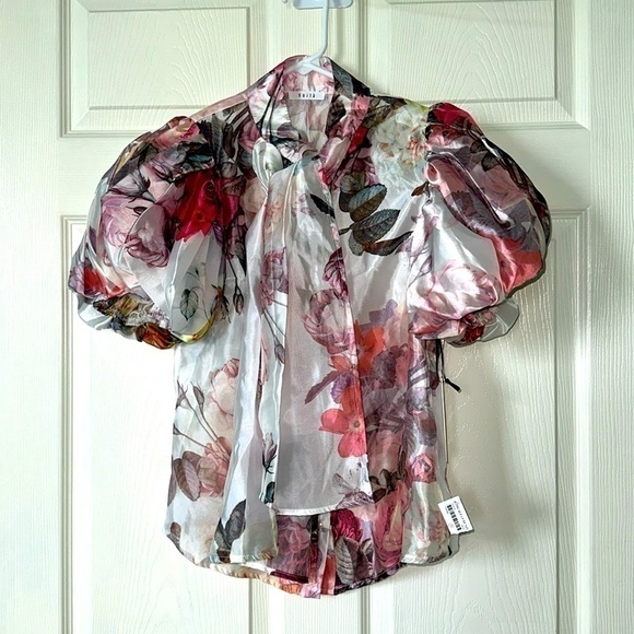 Voila floral puff sleeved with front tie blouse Sz Small - Picture 1 of 9